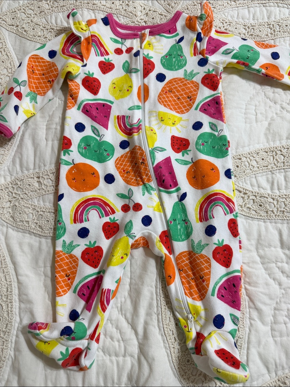 wonder nation Footed One-Piece Pajamas with Colorful Fruit & Rainbow Unisex